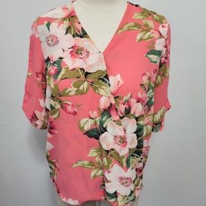 IMAN coral floral hibiscus surplice blouse size xs
